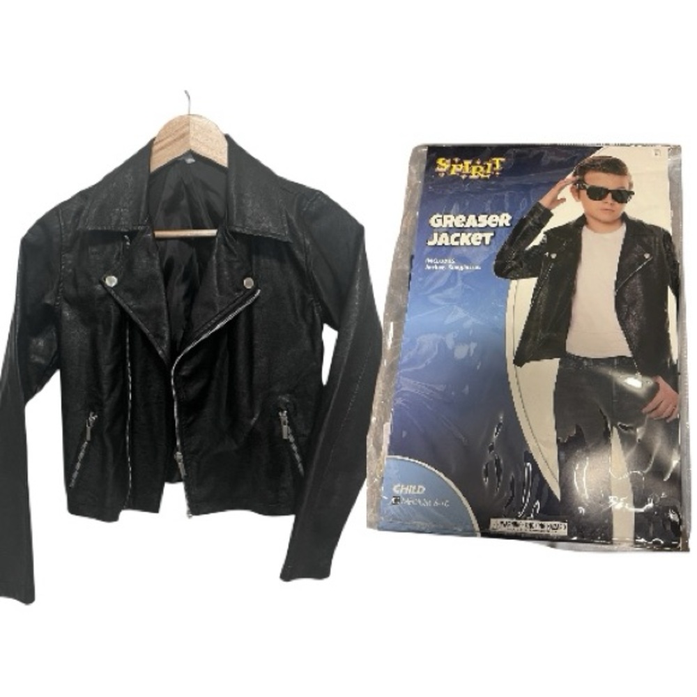 Spirit Black Greaser Faux Leather Long Sleeves Jacket Size M